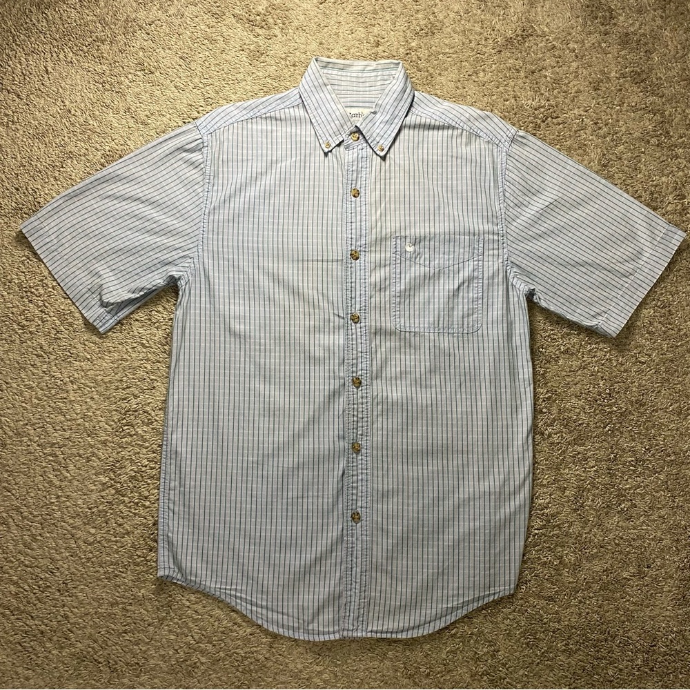 Carhartt Striped Short Sleeve Shirt Mens Size Medium Button Down 100% Cotton